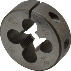 Cle-Line - 1/2-20 UNF Thread, 1-1/2" Outside Diam High Speed Steel Round Die - 1/2" Thick, Right Hand Thread, Adjustable - Exact Tool & Supply