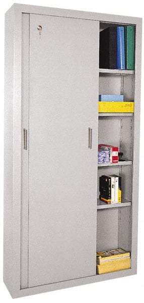 Sandusky Lee - 5 Shelf Sliding Door Storage Cabinet - Steel, 36" Wide x 18" Deep x 72" High, Light Gray - Exact Tool & Supply