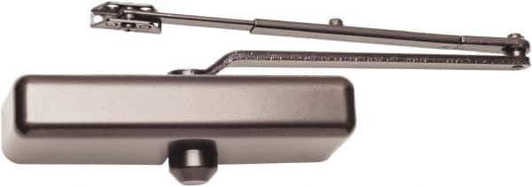 Falcon - 48" Door Width, 9-3/4" Closer Body Length, Light-Medium-Duty Door Closer to Hold Open Manual Damper - Dark Bronze Finish - Exact Tool & Supply