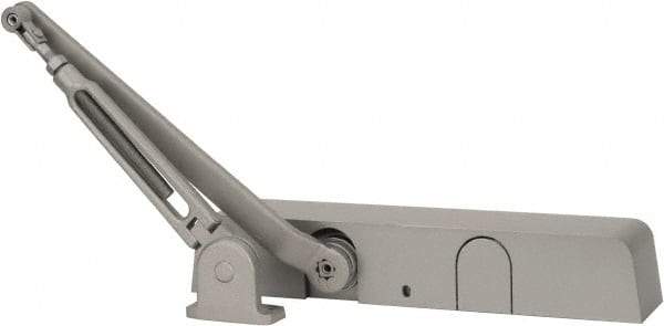 Falcon - Push & Pull Side Mount, Medium Duty Multi Size Hold Open Door Closer Full Cover Power Operated Damper - Nonhanded, Aluminum Finish - Exact Tool & Supply
