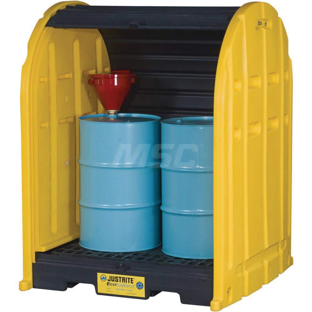 Justrite - Drum Storage Units & Lockers; Number of Drums: 2 ; Sump Capacity (Gal.): 67.00 ; Height (Inch): 75 ; Height (Feet): 6.250 ; Length (Inch): 58-1/2 ; Length (Feet): 4.750 - Exact Tool & Supply