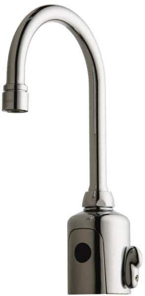 Chicago Faucets - Polished Chrome Plated Electronic User Adjustable Temperature Control Mixer Sensor Faucet - Powered by 6 Volt Lithium CRP2 Battery (Included), Gooseneck Spout, 4 to 8" Mounting Centers - Exact Tool & Supply