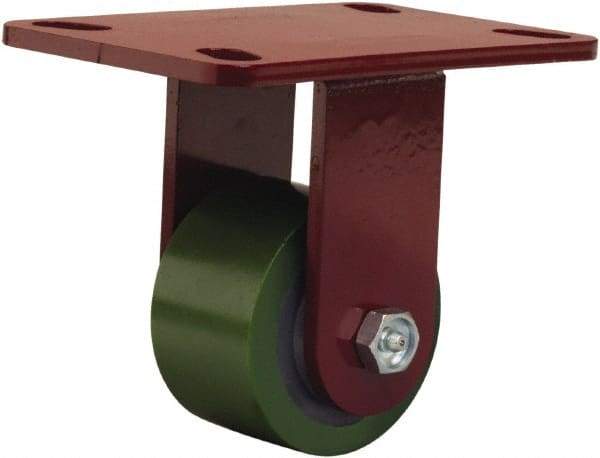 Hamilton - 3-1/4" Diam x 2" Wide x 5-1/4" OAH Top Plate Mount Rigid Caster - Polyurethane Mold onto Cast Iron Center, 575 Lb Capacity, Straight Roller Bearing, 4-1/2 x 6-1/2" Plate - Exact Tool & Supply