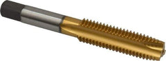 Kennametal - M12x1.75 Metric Coarse, 3 Flute, TiN Finish, High Speed Steel Spiral Point Tap - Plug Chamfer, Right Hand Thread, 3-3/8" OAL, 1.656" Thread Length, 0.367" Shank Diam, 6H Class of Fit, Series 2351T - Exact Tool & Supply
