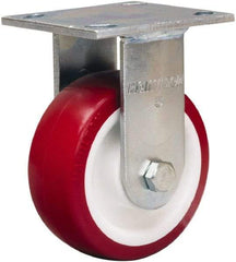 Hamilton - 5" Diam x 2" Wide x 7" OAH Top Plate Mount Rigid Caster - Polyurethane Mold on Polypropylene, 600 Lb Capacity, Straight Roller Bearing, 4 x 4-1/2" Plate - Exact Tool & Supply