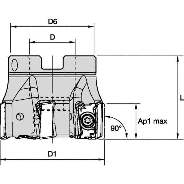 Kennametal - 16 Inserts, 160mm Cut Diam, 40mm Arbor Diam, 15.5mm Max Depth of Cut, Indexable Square-Shoulder Face Mill - 0° Lead Angle, 63mm High, LNGU15T608SRGE Insert Compatibility, Through Coolant, Series MILL 4-15 - Exact Tool & Supply