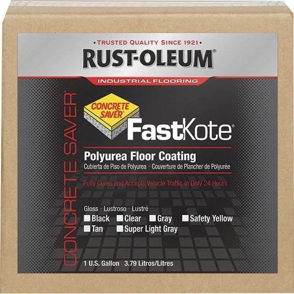 Rust-Oleum - 1 Gal Safety Yellow Gloss Finish Floor Coating - 400 Sq Ft per Gal, Interior/Exterior, <50 gL VOC Compliance - Exact Tool & Supply