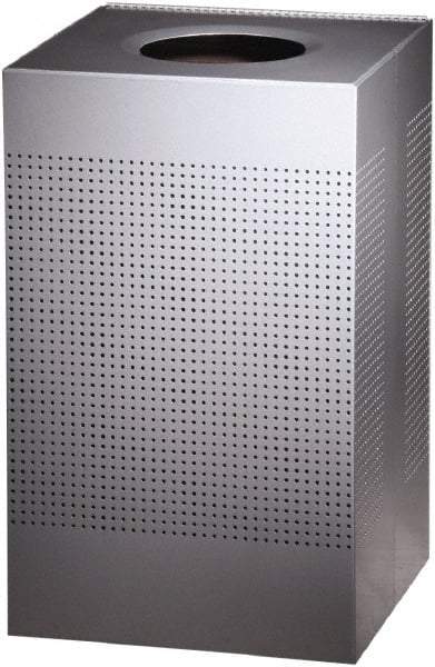 Rubbermaid - 20 Gal Silver Square Decorative Waste Receptacle With Top - Steel, 30" High x 476.25mm Long x 476.25mm Wide - Exact Tool & Supply