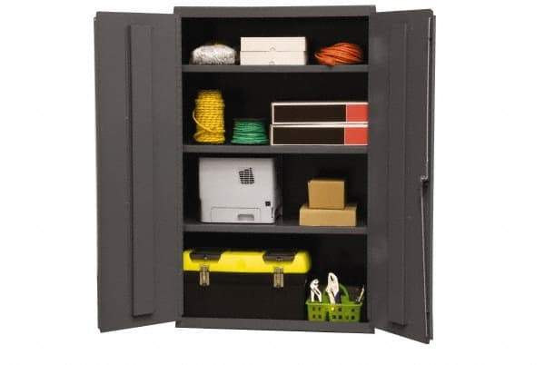 Durham - 3 Shelf Locking Storage Cabinet - Steel, 36" Wide x 18" Deep x 60" High, Gray - Exact Tool & Supply