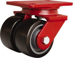 Hamilton - 4" Diam x 2" Wide x 5-5/8" OAH Top Plate Mount Swivel Caster - Polyurethane Mold onto Cast Iron Center, 1,900 Lb Capacity, Sealed Precision Ball Bearing, 4-1/2 x 6-1/2" Plate - Exact Tool & Supply