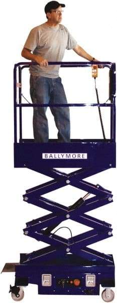 Ballymore - 500 Lb Capacity, 144" Lift Height, Battery Operated Mini Scissor Lift - 144 Inch Lift Height, 46 Inch Length x 28 Inch Width Footprint, 500 Lbs. Load Limit - Exact Tool & Supply