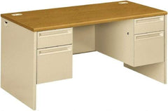 Hon - Steel-Reinforced High-Pressure Laminate Double Pedestal Desk - 60" Wide x 30" Deep x 29-1/2" High, Harvest/Putty - Exact Tool & Supply