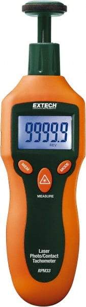 Extech - Accurate up to 0.05%, Contact and Noncontact Tachometer - 6.2 Inch Long x 2.3 Inch Wide x 1.6 Inch Meter Thick, 2 to 99,999 RPM Measurement - Exact Tool & Supply