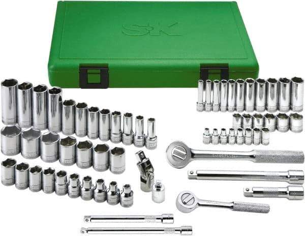 SK - 62 Piece 1/4 & 3/8" Drive Standard Deep Socket Set - 6 Points, 5.5 to 13mm, Metric Measurement Standard - Exact Tool & Supply