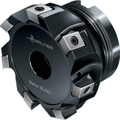 Walter - 9 Inserts, 4" Cut Diam, 1-1/4" Arbor Diam, 0.394" Max Depth of Cut, Indexable Square-Shoulder Face Mill - 1.969" High, LN.. 1306.. Insert Compatibility, Through Coolant, Series Blaxx - Exact Tool & Supply