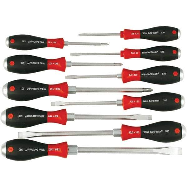 Wiha - 10 Piece Slotted & Phillips Screwdriver Set - Bit Sizes: Philips #1, #2 & #3, Comes in Box - Exact Tool & Supply