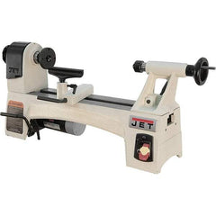 Jet - 24 Position, 10" Swing, 15-1/2" Distance Between Center, Cast Iron Woodworking Lathe - 2MT Head/Tailstock, 3/8" Spindle Hole, 3" Face Plate, 300 to 3,600 RPM - Exact Tool & Supply