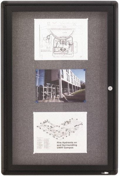 Quartet - 24" Wide x 36" High Enclosed Cork Bulletin Board - Gray - Exact Tool & Supply
