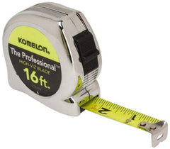 Komelon - 16' x 3/4" Yellow Blade Tape Measure - 1/16" Graduation, Inch Graduation Style, Silver Case - Exact Tool & Supply