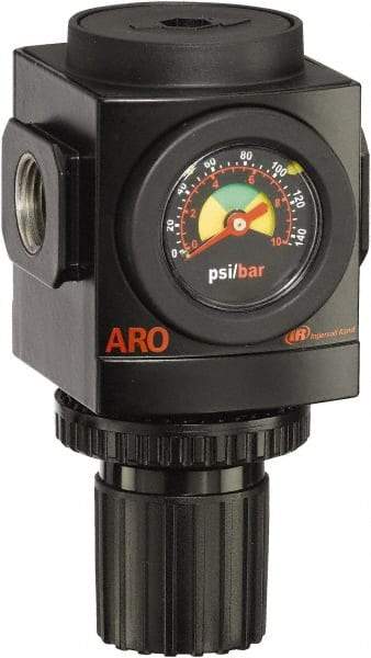 ARO/Ingersoll-Rand - 3/8 NPT Port, 179 CFM, Aluminum Standard Regulator - 0 to 140 psi Range, 250 Max psi Supply Pressure, 1/8" Gauge Port Thread, 3.15" Wide x 5.472" High - Exact Tool & Supply