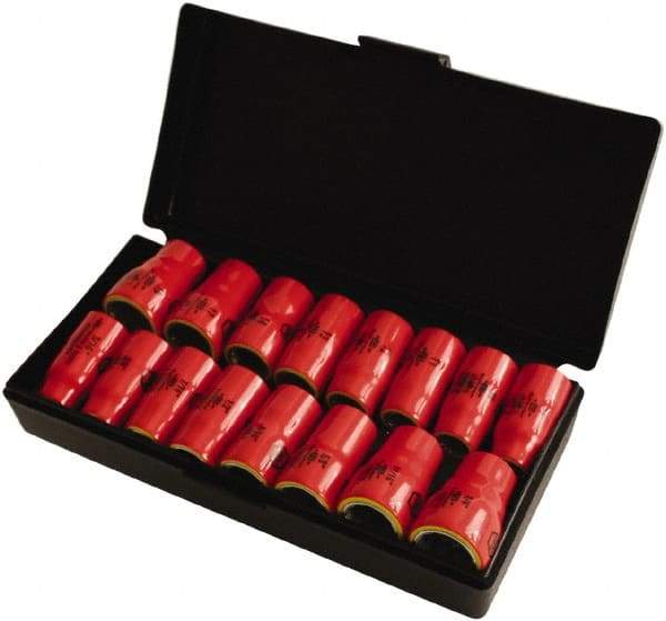 Wiha - 16 Piece 3/8" Drive Socket Set - 12 Points, 5/16" to 3/4" (8mm to 19mm) Range, Inch/Metric Measurement Standard - Exact Tool & Supply