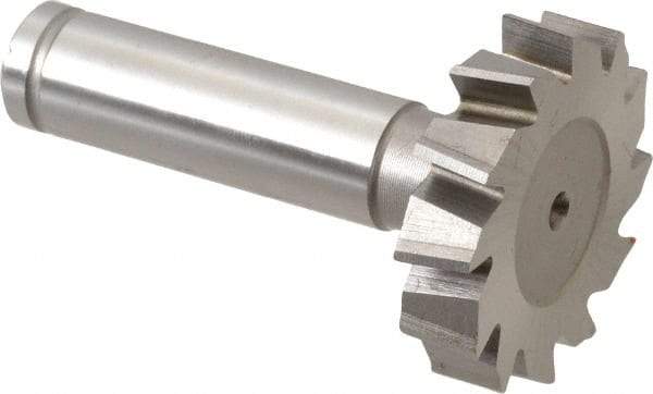 Made in USA - 1-3/8" Diam x 5/16" Face Width, Cobalt, 12 Teeth, Shank Connection Woodruff Keyseat Cutter - Uncoated, 2-5/16" OAL x 1/2" Shank, Staggered Teeth, ANSI 1011, Old Standard 23 - Exact Tool & Supply