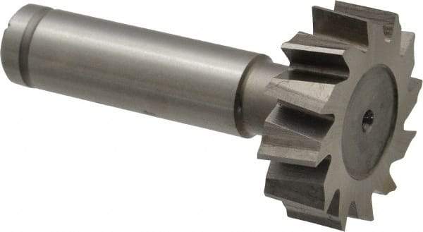 Made in USA - 1-1/4" Diam x 3/8" Face Width, Cobalt, 12 Teeth, Shank Connection Woodruff Keyseat Cutter - Uncoated, 2-3/8" OAL x 1/2" Shank, Staggered Teeth, ANSI 1210, Old Standard E - Exact Tool & Supply