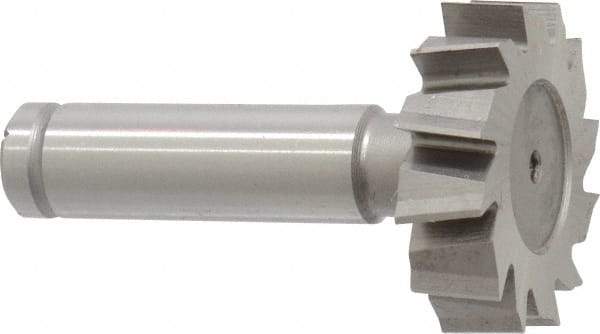 Made in USA - 1-3/8" Diam x 3/8" Face Width, Cobalt, 12 Teeth, Shank Connection Woodruff Keyseat Cutter - Uncoated, 2-3/8" OAL x 1/2" Shank, Staggered Teeth, ANSI 1211, Old Standard F - Exact Tool & Supply