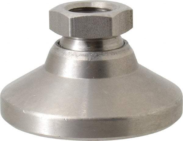 Gibraltar - 5000 Lb Capacity, 1/2-13 Thread, 1-1/8" OAL, Stainless Steel Stud, Tapped Pivotal Socket Mount Leveling Mount - 1-7/8" Base Diam, Stainless Steel Pad, 3/4" Hex - Exact Tool & Supply