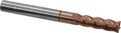 ProMax - 1/4", 3/4" LOC, 1/4" Shank Diam, 2-1/2" OAL, 4 Flute, Solid Carbide Square End Mill - Single End, TiCN Finish, Spiral Flute, 40° Helix, Right Hand Cut, Right Hand Flute, Series 111 - Exact Tool & Supply