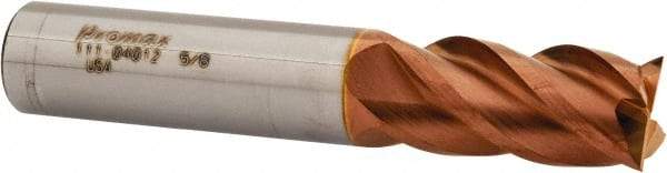 ProMax - 5/8", 1-1/4" LOC, 5/8" Shank Diam, 3-1/2" OAL, 4 Flute, Solid Carbide Square End Mill - Single End, TiCN Finish, Spiral Flute, 40° Helix, Right Hand Cut, Right Hand Flute, Series 111 - Exact Tool & Supply