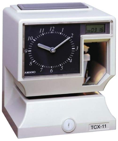 Amano - 110 VAC, Dial,Digital Plastic Manual and Automatic Time Clock and Recorder - 6-3/4 Inch Wide x 6-1/4 Inch Deep x 8-1/4 Inch High, White, UL and CUL Listed - Exact Tool & Supply