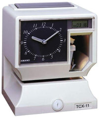 Amano - 110 VAC, Dial,Digital Plastic Manual and Automatic Time Clock and Recorder - 6-3/4 Inch Wide x 6-1/4 Inch Deep x 8-1/4 Inch High, White, UL and CUL Listed - Exact Tool & Supply