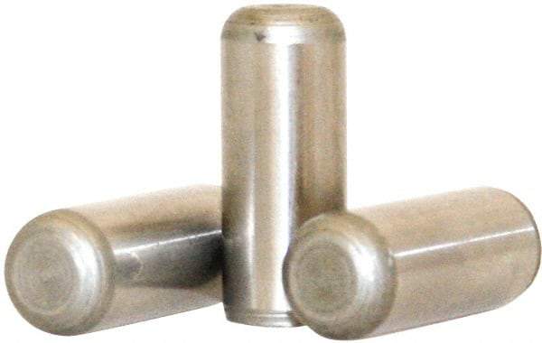 Value Collection - 8mm Diam x 40mm Pin Length 316 Stainless Steel Standard Dowel Pin - Bright Finish, 1 Rounded End - Exact Tool & Supply