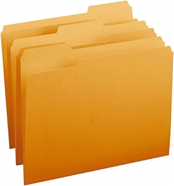 SMEAD - 8-1/2 x 11", Letter Size, Orange, File Folders with Top Tab - 11 Point Stock, Assorted Tab Cut Location - Exact Tool & Supply