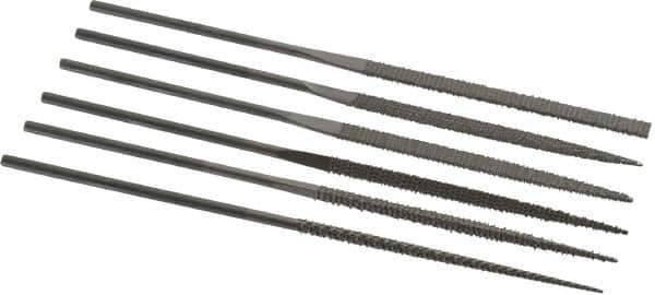 PFERD - 6 Piece Needle Pattern File Set - 5-1/2" Long, 2 Coarseness, Set Includes Flat, Hand, Three Square, Round, Half Round, Square - Exact Tool & Supply