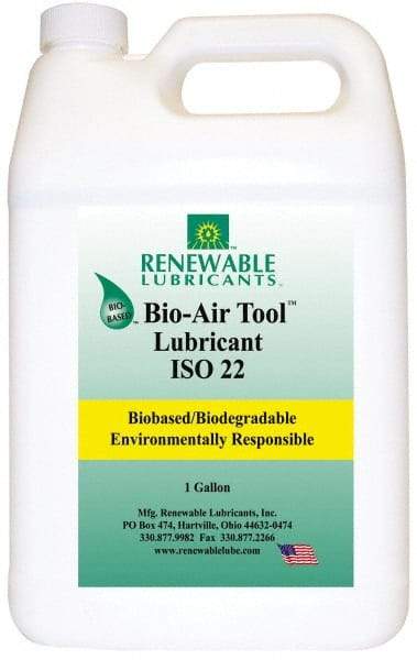 Renewable Lubricants - 1 Gal Bottle, ISO 22, Air Tool Oil - -40°F to 420°, 22.4 Viscosity (cSt) at 40°C, 4.9 Viscosity (cSt) at 100°C, Series Bio-Air - Exact Tool & Supply