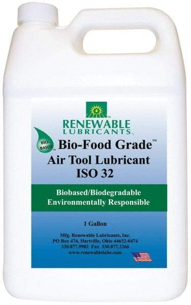 Renewable Lubricants - 1 Gal Bottle, ISO 32, Air Tool Oil - -20°F to 230°, 29.33 Viscosity (cSt) at 40°C, 7.34 Viscosity (cSt) at 100°C, Series Bio-Food Grade - Exact Tool & Supply