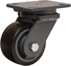 Hamilton - 4" Diam x 2" Wide x 5-5/8" OAH Top Plate Mount Swivel Caster - Polyurethane Mold onto Cast Iron Center, 975 Lb Capacity, Sealed Precision Ball Bearing, 4 x 5" Plate - Exact Tool & Supply