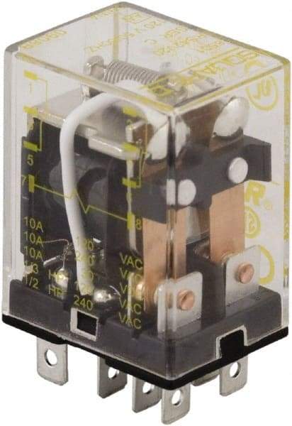 Square D - 1/2 hp at 240 Volt & 1/3 hp at 120 Volt, Electromechanical Plug-in General Purpose Relay - 10 Amp at 240 VAC, DPDT, 120 VAC at 50/60 Hz - Exact Tool & Supply