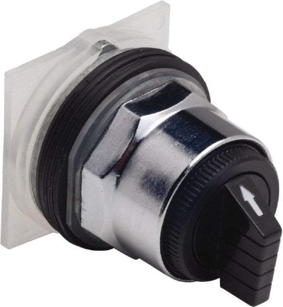 Schneider Electric - 30mm Mount Hole, 3 Position, Knob and Pushbutton Operated, Selector Switch Only - Black, Maintained (MA), without Contact Blocks, Weatherproof and Dust and Oil Resistant - Exact Tool & Supply