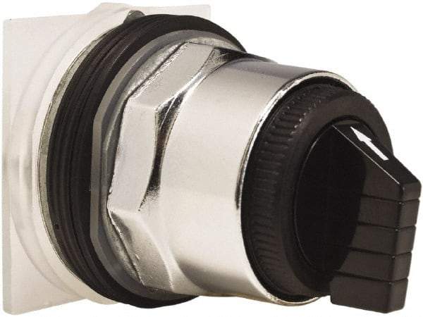 Schneider Electric - 30mm Mount Hole, 3 Position, Knob and Pushbutton Operated, Selector Switch Only - Black, Momentary (MO), without Contact Blocks, Weatherproof and Dust and Oil Resistant - Exact Tool & Supply