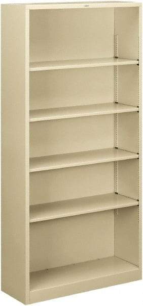 Hon - 5 Shelf, 71" High x 34-1/2" Wide Bookcase - 12-5/8" Deep, Steel, Putty - Exact Tool & Supply