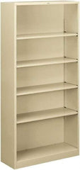 Hon - 5 Shelf, 71" High x 34-1/2" Wide Bookcase - 12-5/8" Deep, Steel, Putty - Exact Tool & Supply