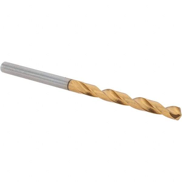 Guhring - 4.1mm 118° High Speed Steel Jobber Drill - TiN Finish, Right Hand Cut, Spiral Flute, Straight Shank, 75mm OAL, Standard Point - Exact Tool & Supply