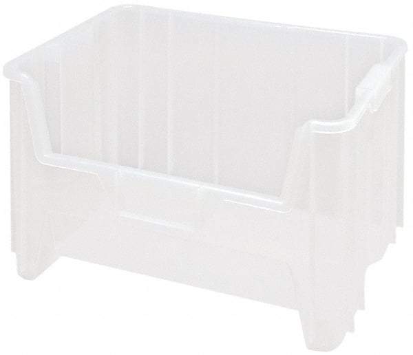 Quantum Storage - 15-1/4" Deep, Clear Polypropylene Hopper Stacking Bin - 12-7/16" High x 19-7/8" Wide x 15-1/4" Long - Exact Tool & Supply