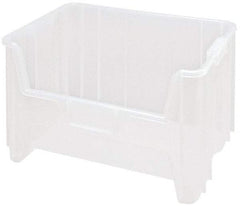Quantum Storage - 15-1/4" Deep, Clear Polypropylene Hopper Stacking Bin - 12-7/16" High x 19-7/8" Wide x 15-1/4" Long - Exact Tool & Supply