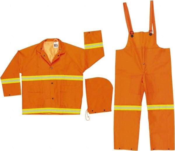 MCR Safety - Size 5XL, Orange, Rain Three Piece Suit - Detachable Hood, Take Up Snaps Ankle, Take Up Snaps Wrist - Exact Tool & Supply
