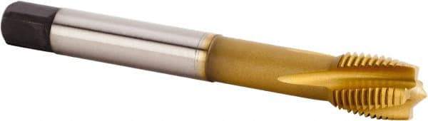 Kennametal - M10x1.00 Metric Fine 3 Flute 6HX Plug Spiral Flute Tap - Powdered Metal, TiCN/TiN Finish, 90mm OAL, Left Hand Flute, Right Hand Thread, Series T620 - Exact Tool & Supply