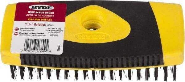 Hyde Tools - Wire Surface Preparation Brush - 1-1/4" Bristle Length, 3/4" Wide, Plastic Overmold Handle - Exact Tool & Supply